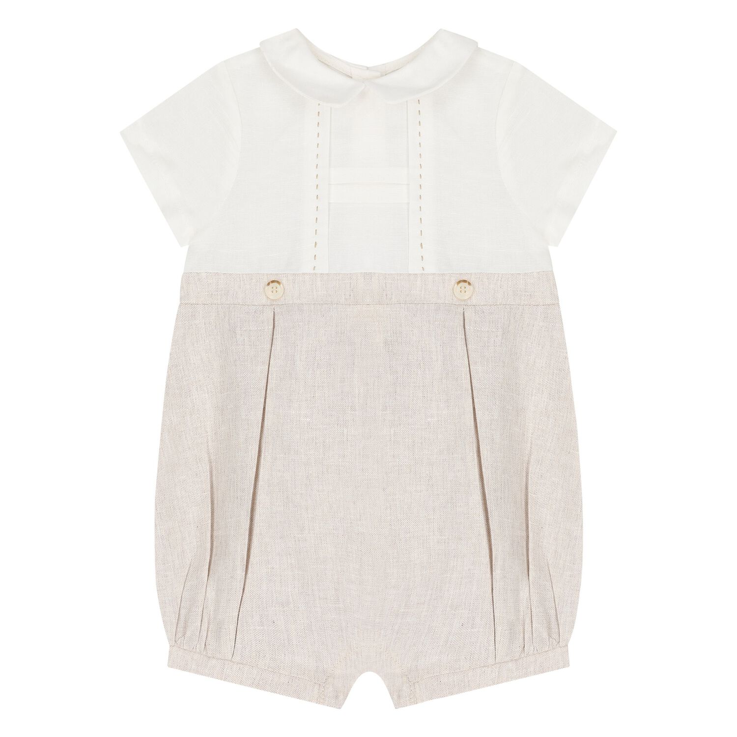Baby Boys White & Beige Romper, 1, hi-res