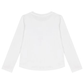Girls White Logo Long Sleeve Top