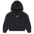 Girls Black Logo Hooded Top, 1, hi-res