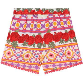 Girls Red & White Floral Shorts