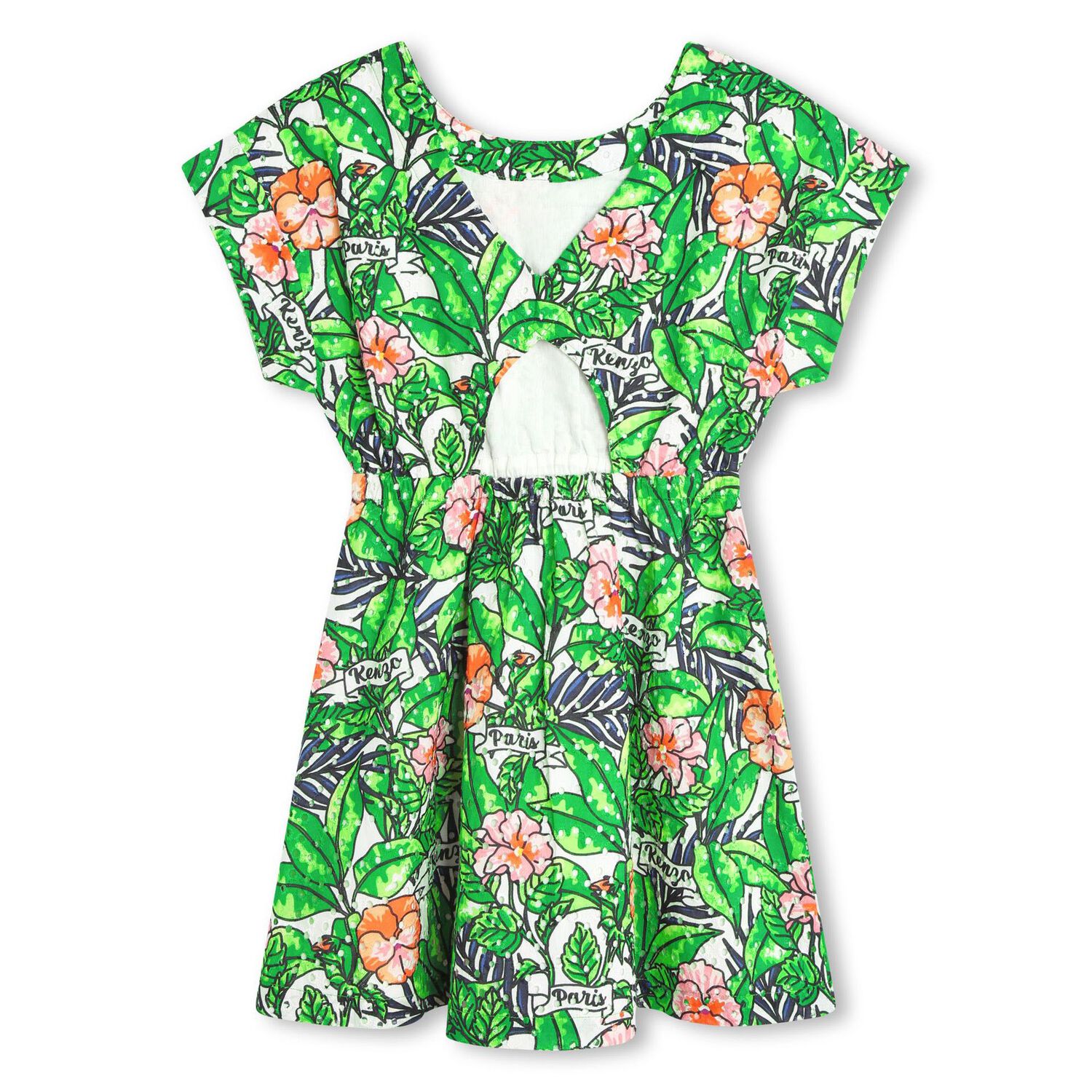 Girls Green Floral Dress, 1, hi-res