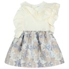Girls White & Blue Floral Ruffle Dress, 2, hi-res