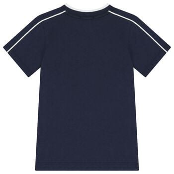 تي شيرت أزرق داكن بشعار للأولاد