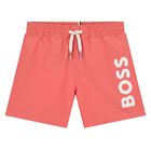Younger Boys Red Logo Swim Shorts, 1, hi-res