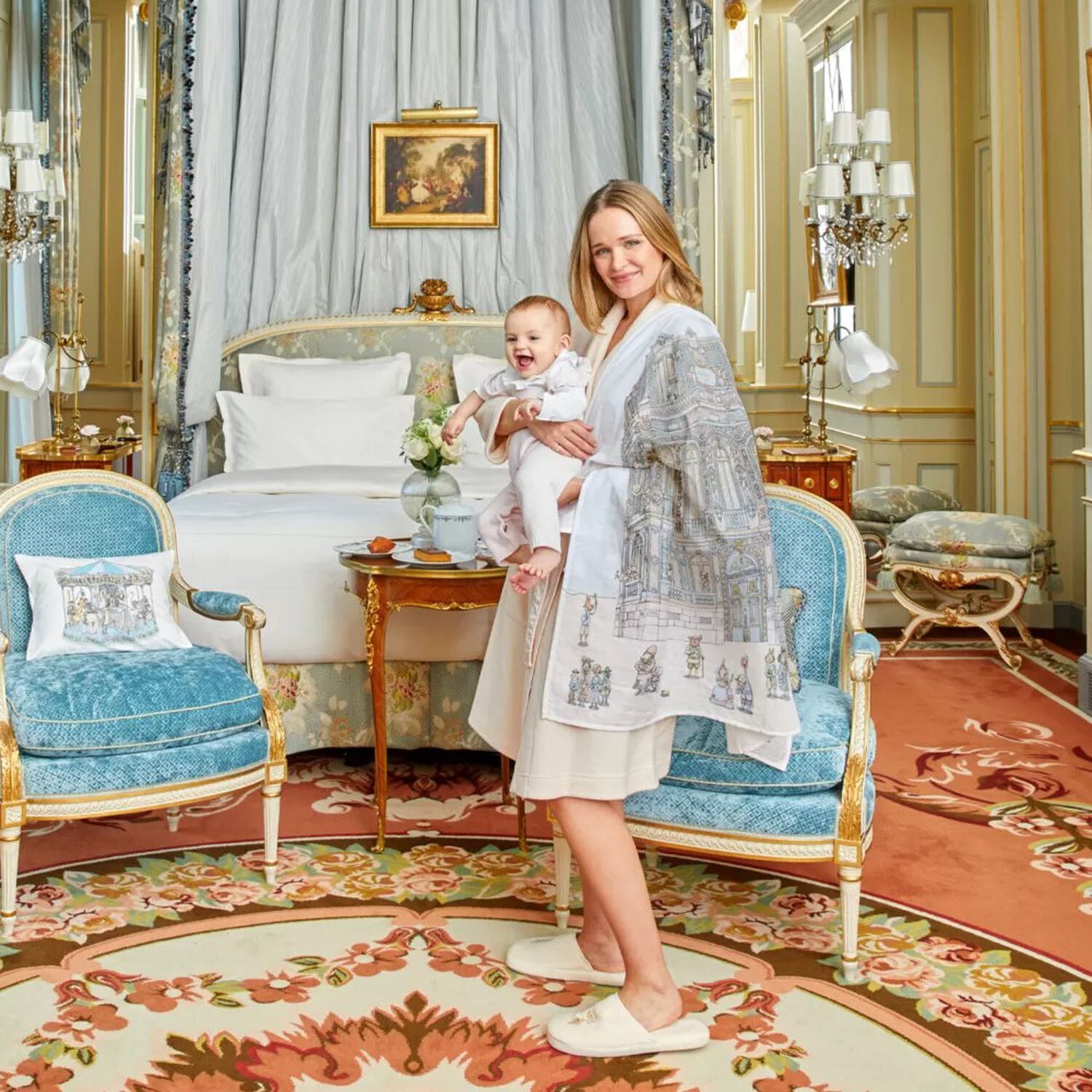 بطانية قماط بطبعة القصر باللون الأزرق, 1, hi-res image number null