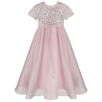 Girls Pink Sequin & Organza Dress