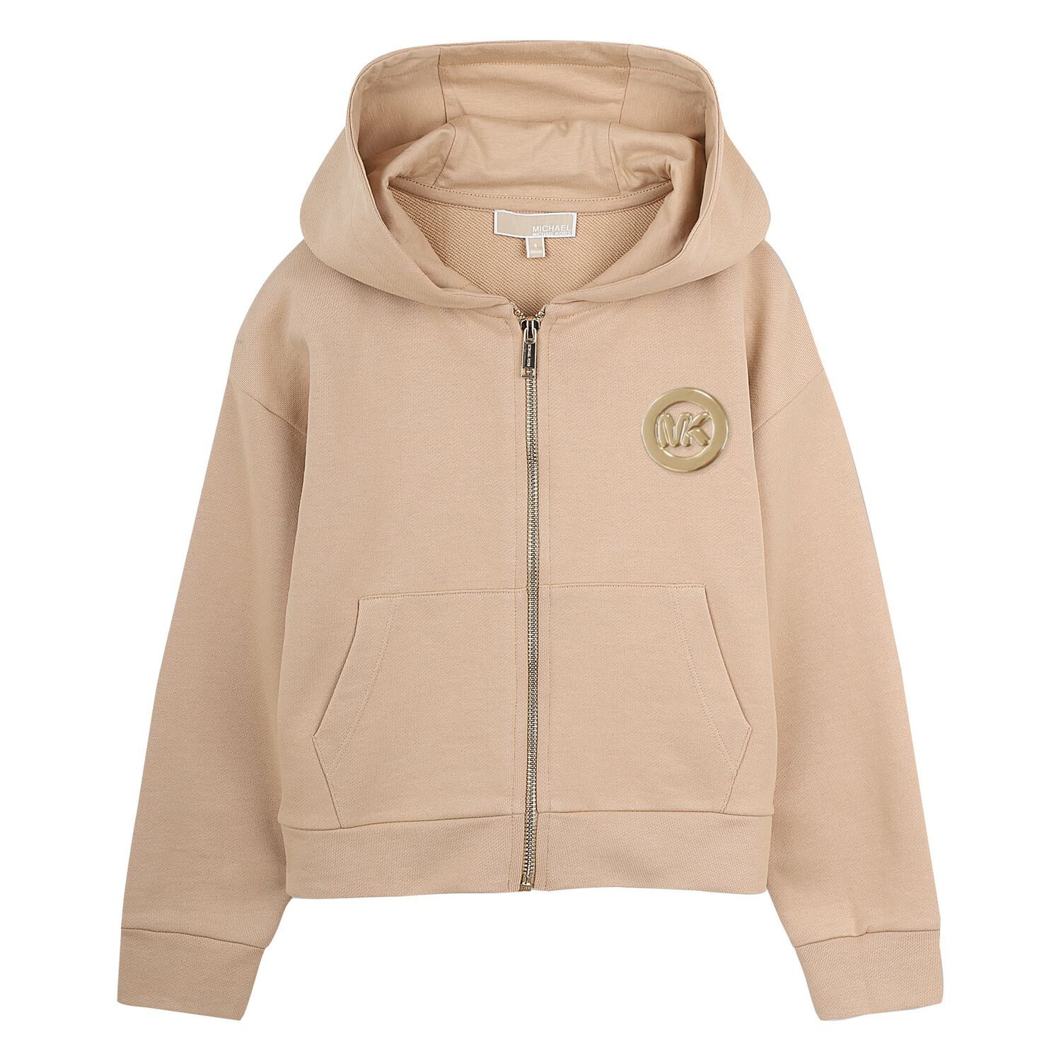 Girls Mini Me Beige Logo Hooded Zip Up Top, 1, hi-res