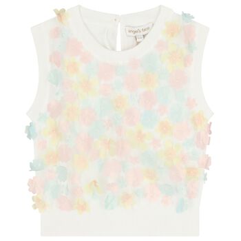 Girls White Pink & Blue Floral Appliques Top 
