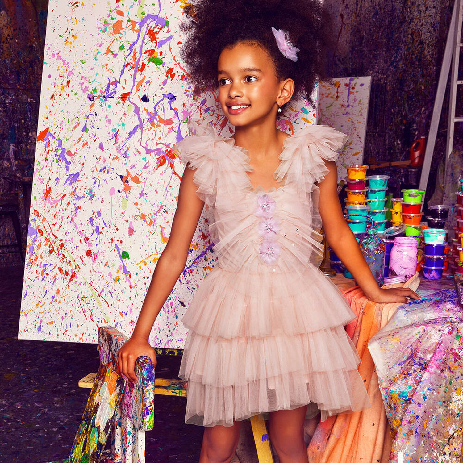 فستان بنات تول باللون الوردى, 1, hi-res image number null