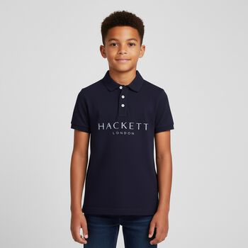 Boys Navy Cotton Logo Polo Shirt
