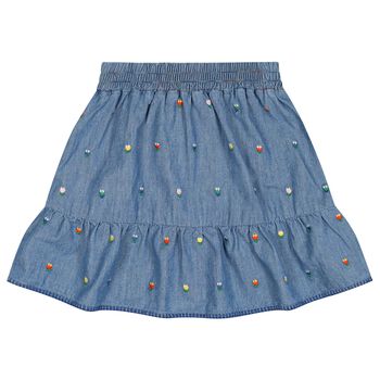 Girls Denim Blue Floral Skirt