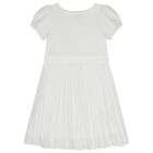 Girls White Logo Pleated Dress, 1, hi-res