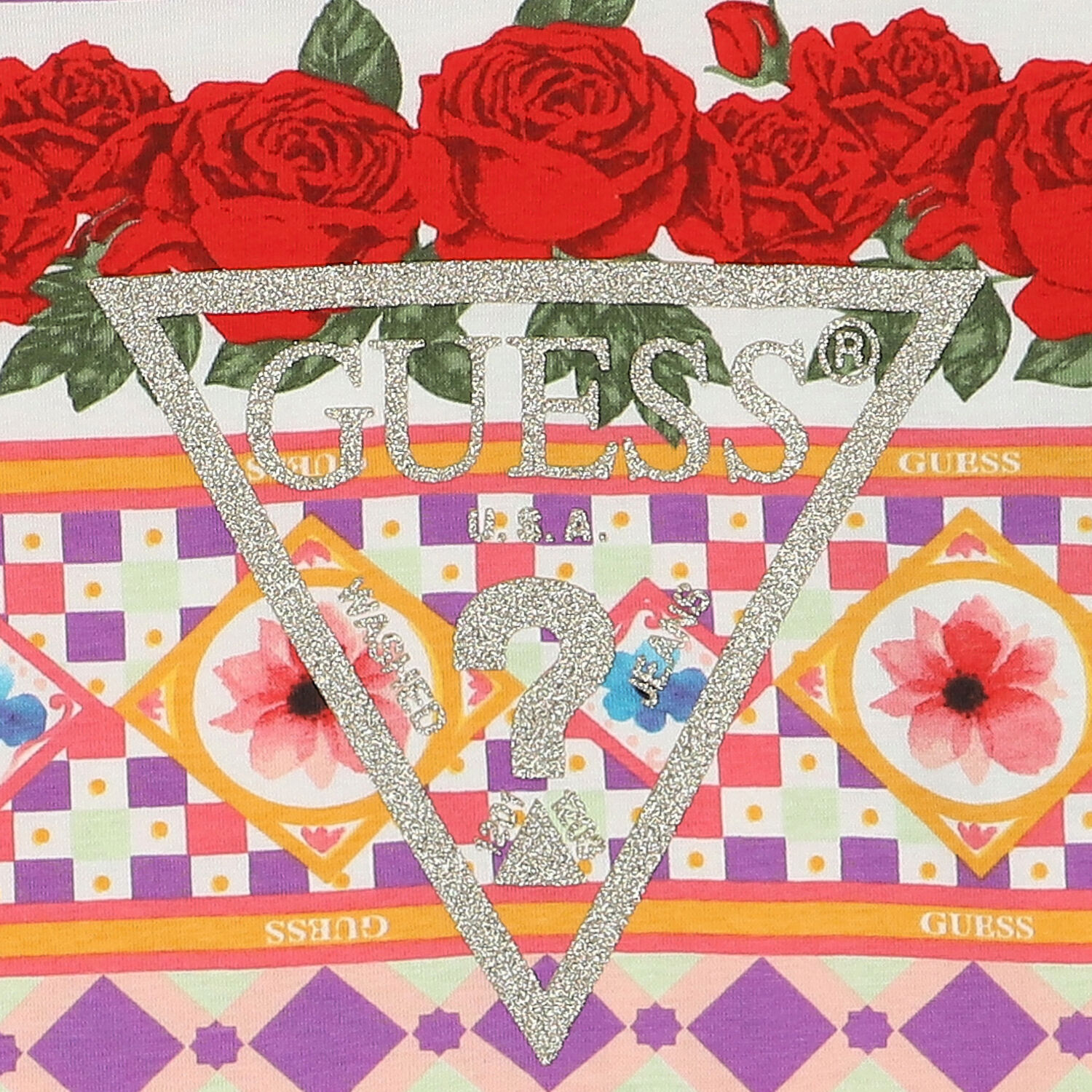 Girls Red & White Logo & Floral T-Shirt, 1, hi-res