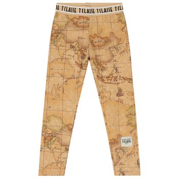 Girls Beige Geo Map Leggings