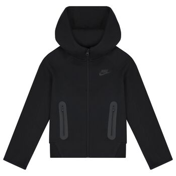 Black Logo Hooded Zip Up Top