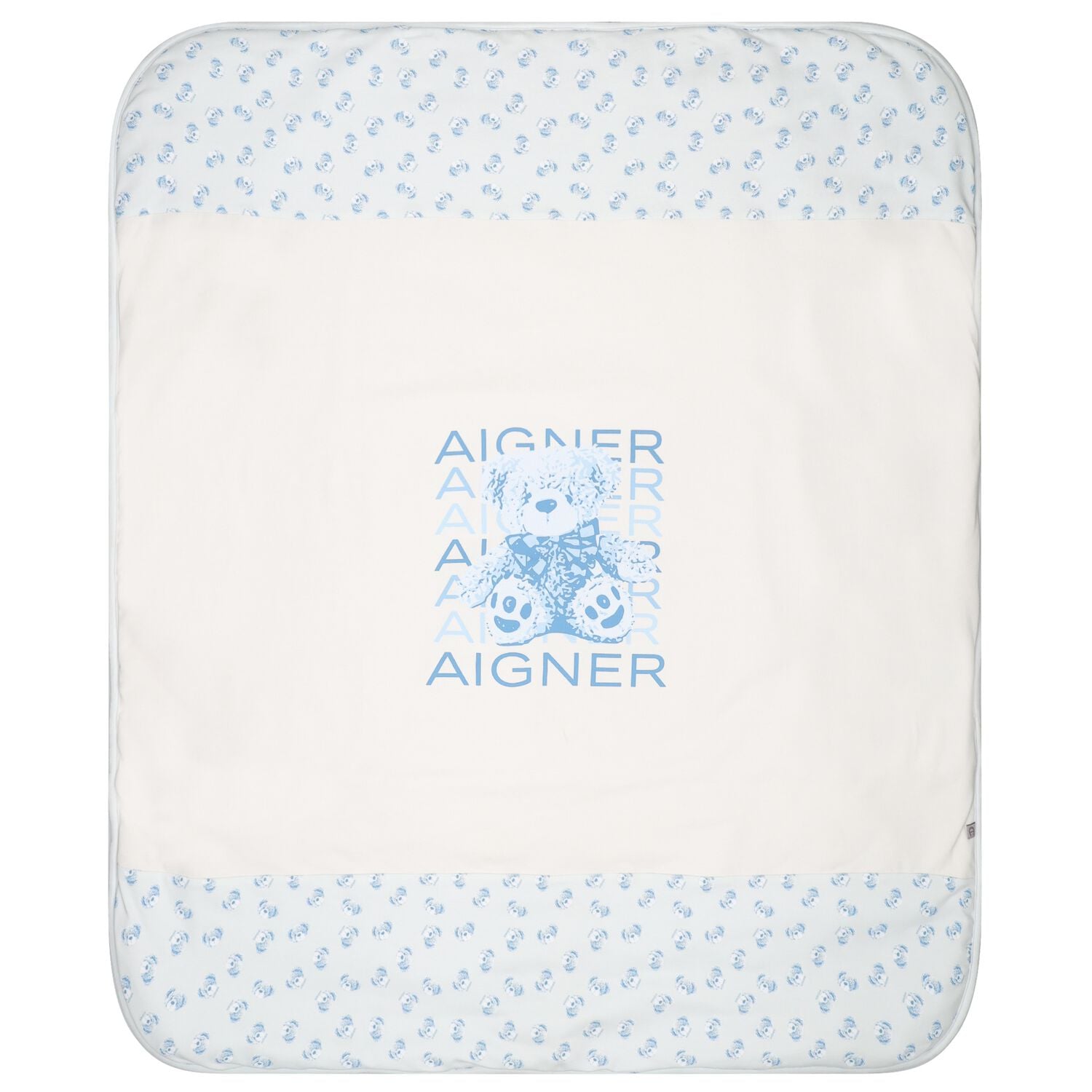 Baby Boys White & Blue Teddy Bear Logo Blanket , 2, hi-res