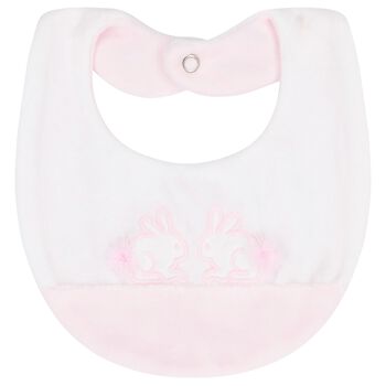 Baby Girls White & Pink Rabbit Bib
