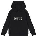 Boys Black Logo Hooded Top, 1, hi-res