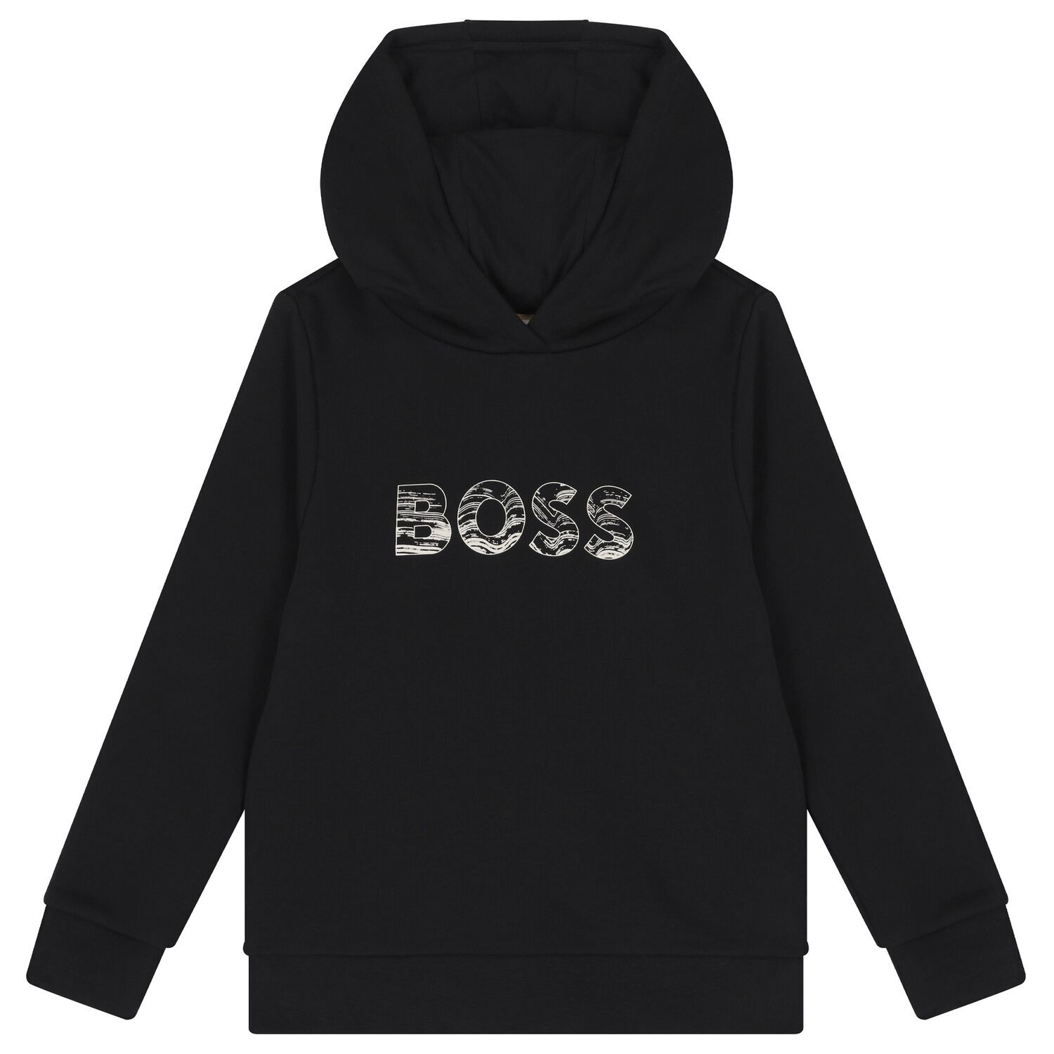 Boys Black Logo Hooded Top, 1, hi-res