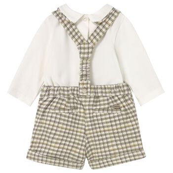 Baby Boys Ivory & Green Checked Shorts Set