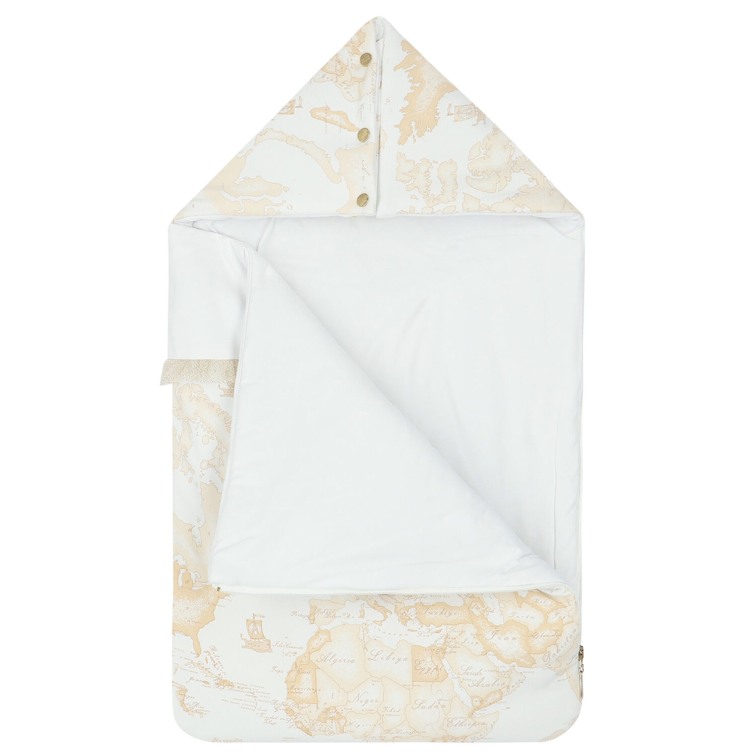 Girls White & Beige Geo Map Baby Nest, 1, hi-res