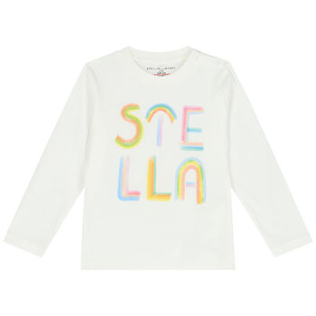 Younger Girls Ivory Logo Long Sleeve Top