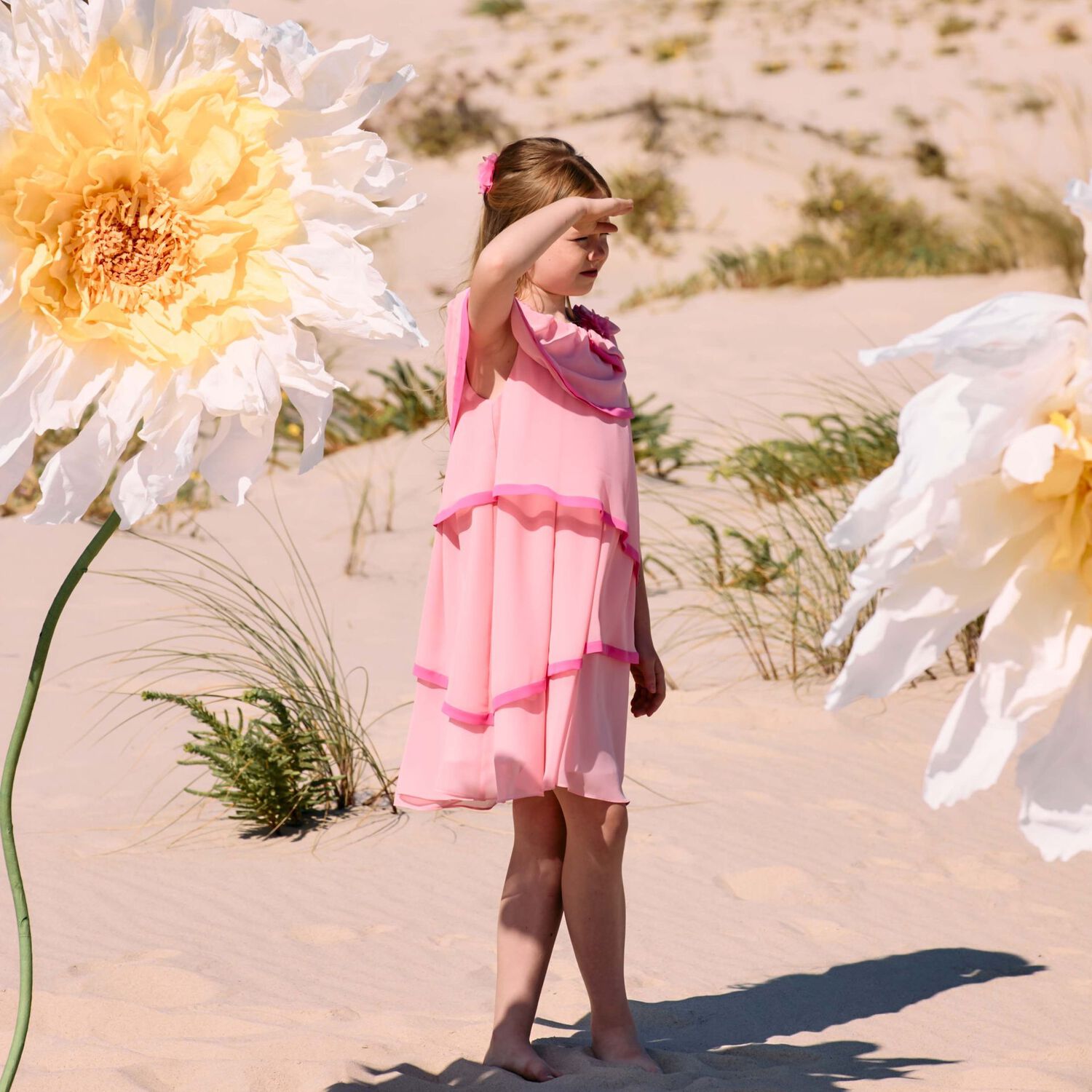 Girls Pink Tiered Chiffon Dress, 1, hi-res image number null