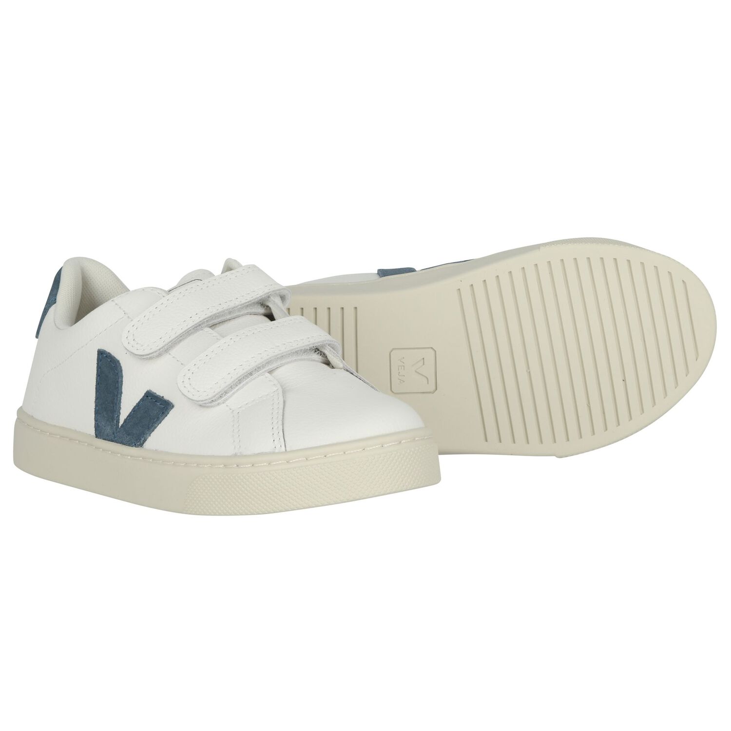 White & Blue Logo Leather Trainers , 1, hi-res