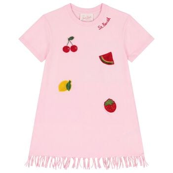 Girls Pink Logo & Bead Fruit Dress