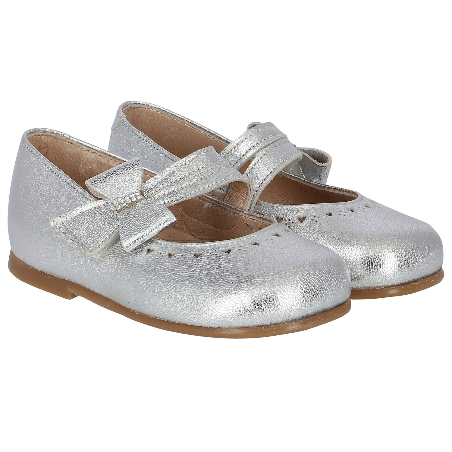 Girls Silver Embellished Bow Shoes, 1, hi-res image number null