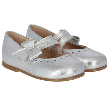 Girls Silver Embellished Bow Shoes
