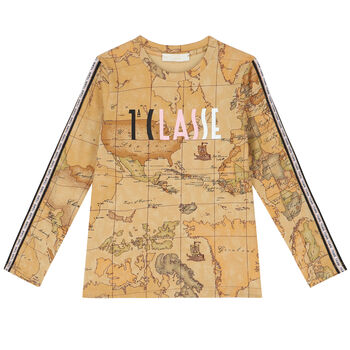 Girls Beige Geo Map Logo T-Shirt