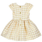 Baby Girls White & Gold Houndstooth Dress, 1, hi-res