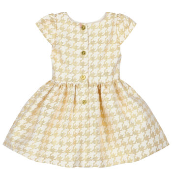 Baby Girls White & Gold Houndstooth Dress