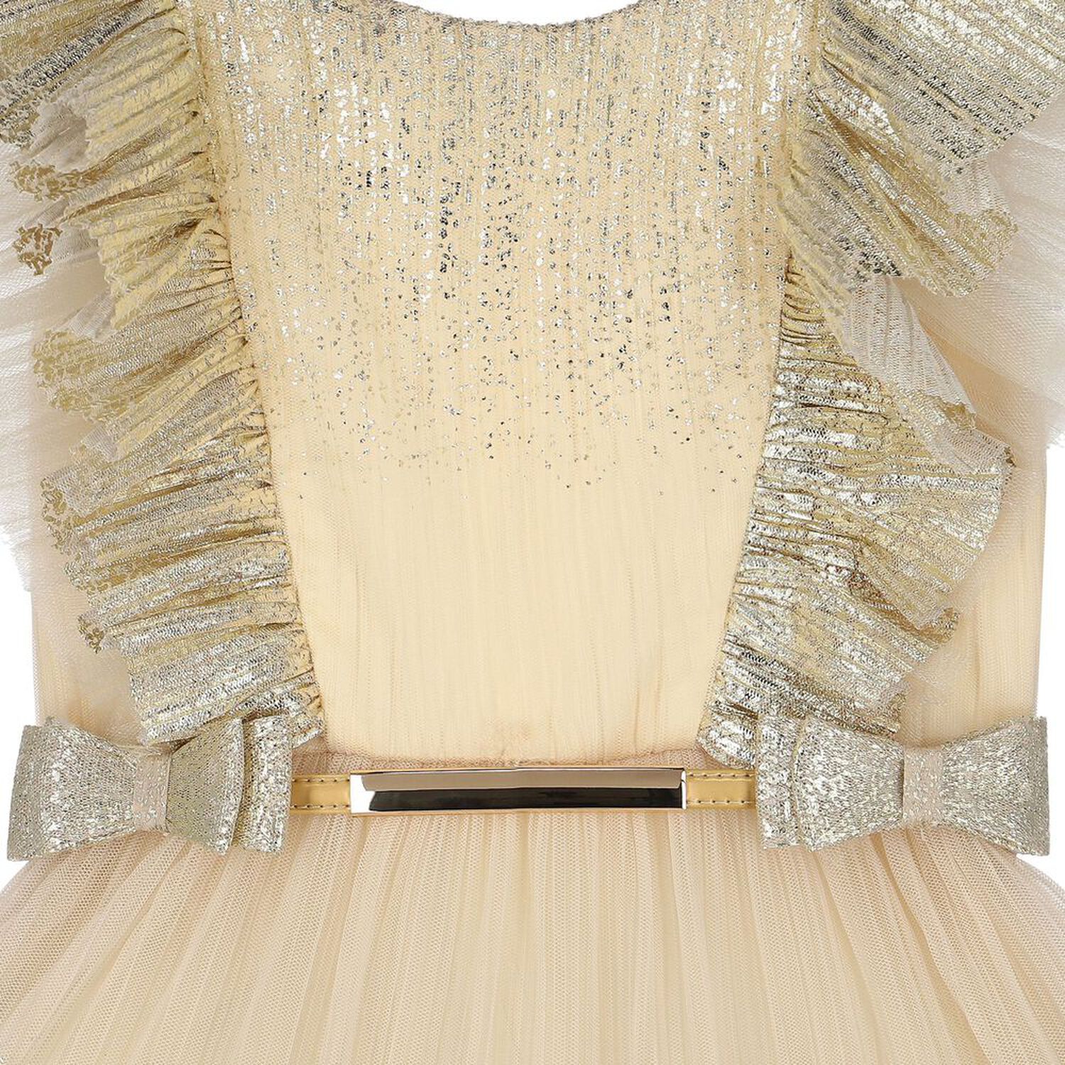 Girls Gold Tulle Ruffled Dress, 2, hi-res