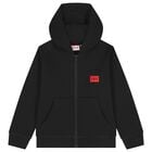 Boys Black Logo Hooded Zip Up Top, 1, hi-res
