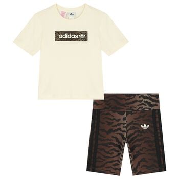 Girls Beige Logo Shorts Set