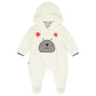 Ivory Bear Fleece Baby Pramsuit, 1, hi-res
