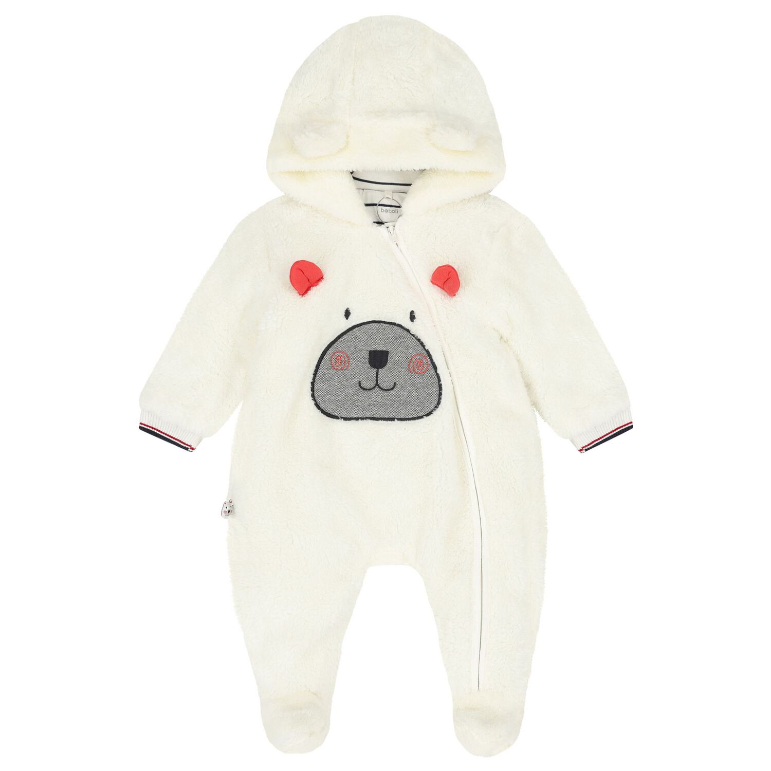 Ivory Bear Fleece Baby Pramsuit, 1, hi-res