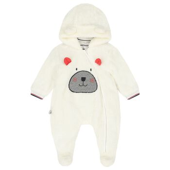Ivory Bear Fleece Baby Pramsuit