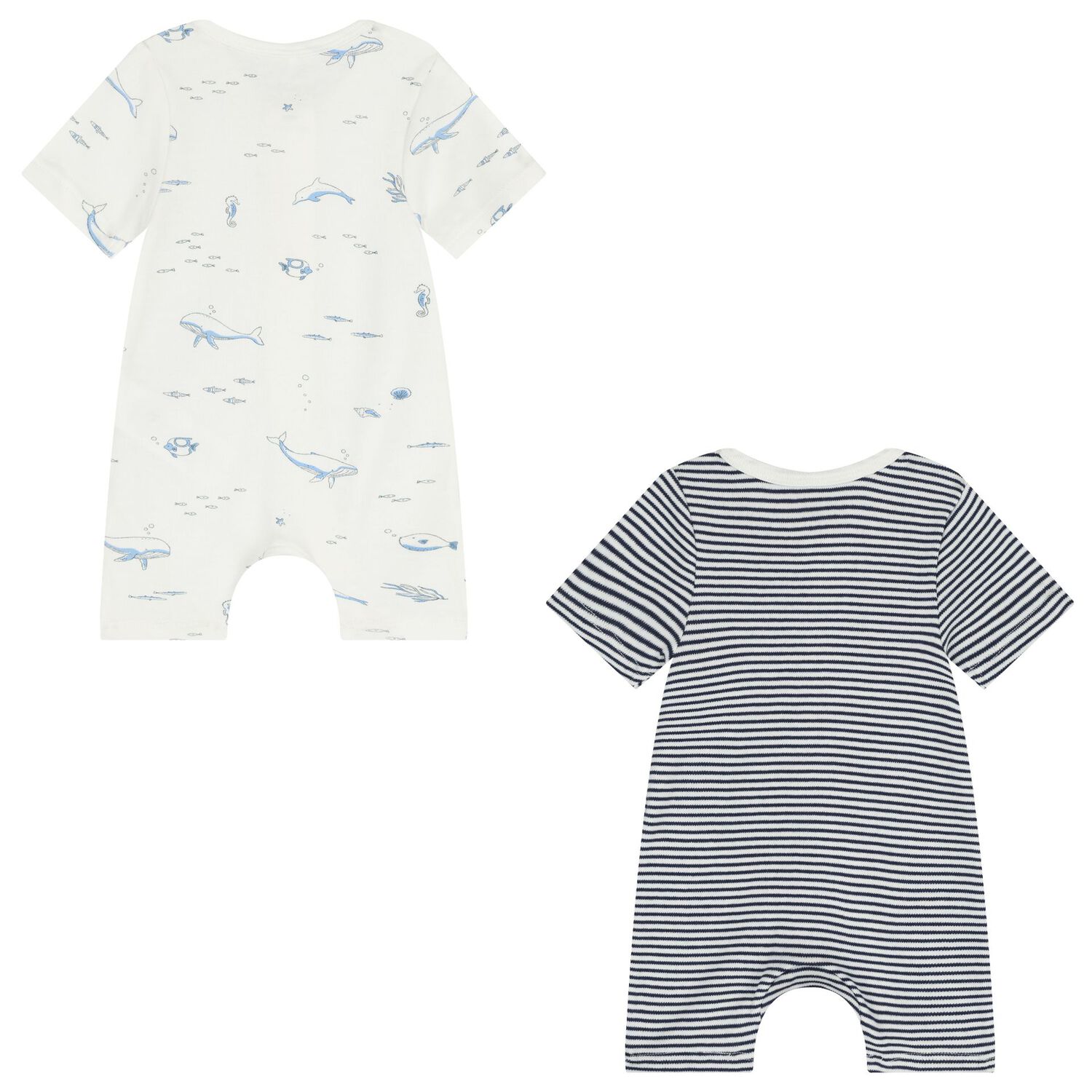 Baby Boys White & Navy Blue Rompers ( 2 Pack ), 2, hi-res image number null