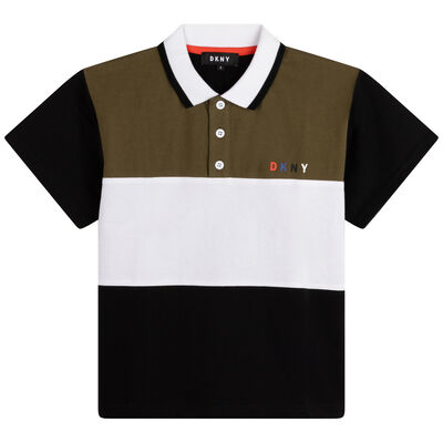 Boys Black & Khaki Logo Polo Shirt