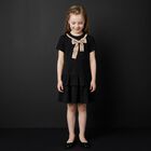 Girls Black & Beige Bow Logo Dress, 1, hi-res