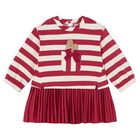 Younger Girls Red & Ivory Striped Dress, 1, hi-res