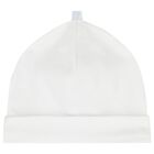Baby Boys White & Blue Embroidered Blanket & Hat Set, 1, hi-res