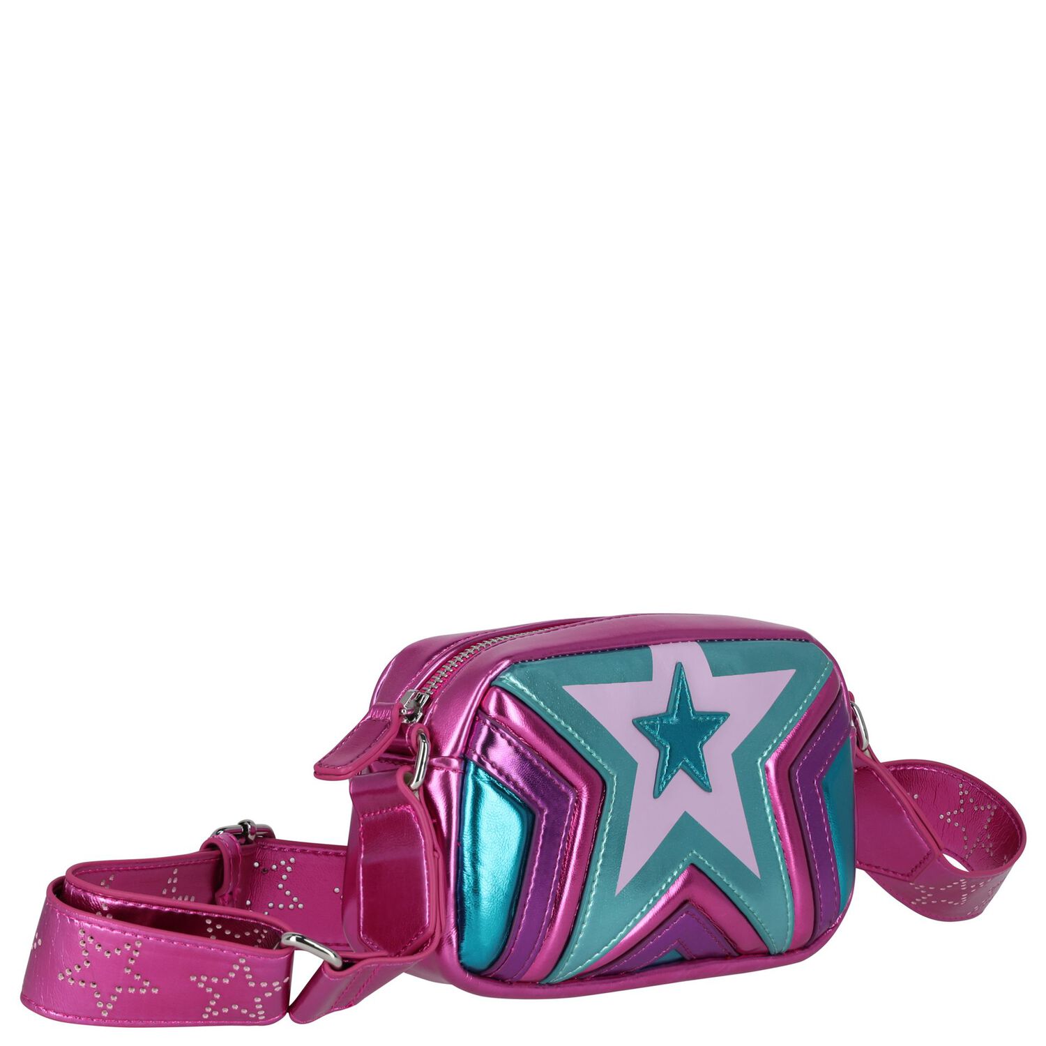 Girls Metallic Pink & Blue Faux Leather Bag, 1, hi-res