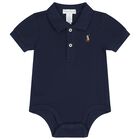 Boys Navy Blue Logo Babysuit Gift Set, 1, hi-res
