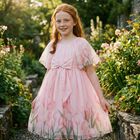 Girls Pink Floral Chiffon Dress, 1, hi-res