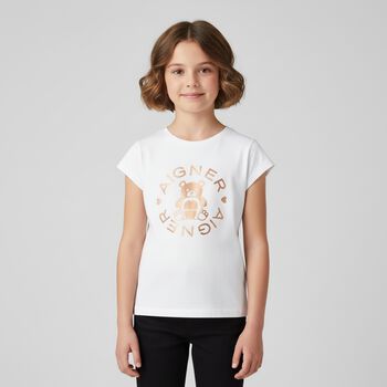 Girls White Bear Logo T-Shirt