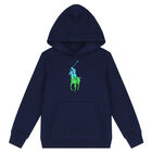 Boys Navy Logo Hooded Top, 1, hi-res